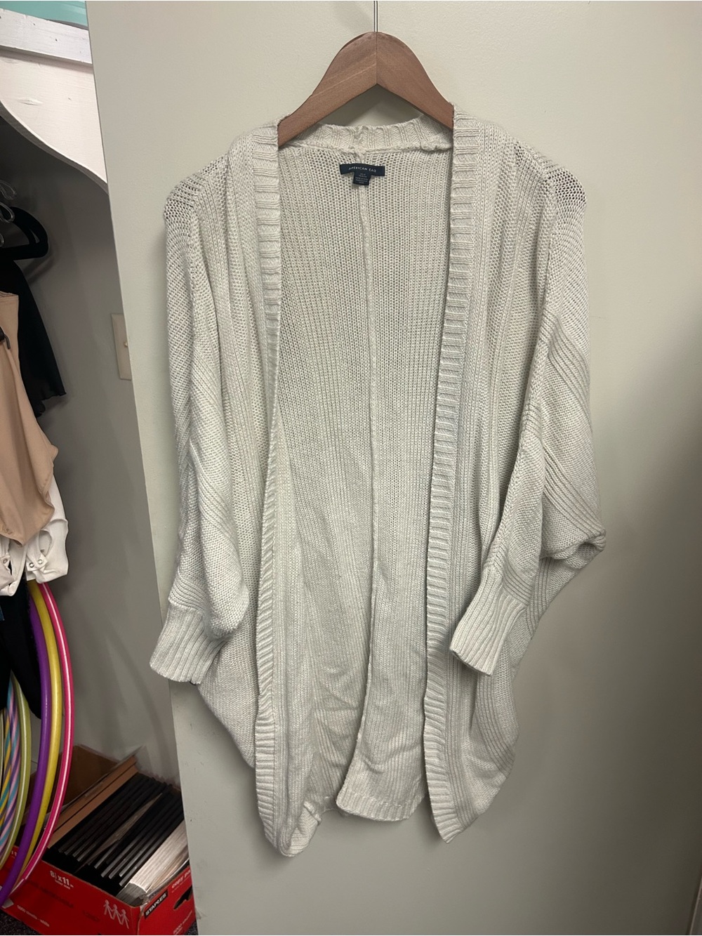 American Eagle Outfitters Cream Open-Front Knit Cardigan